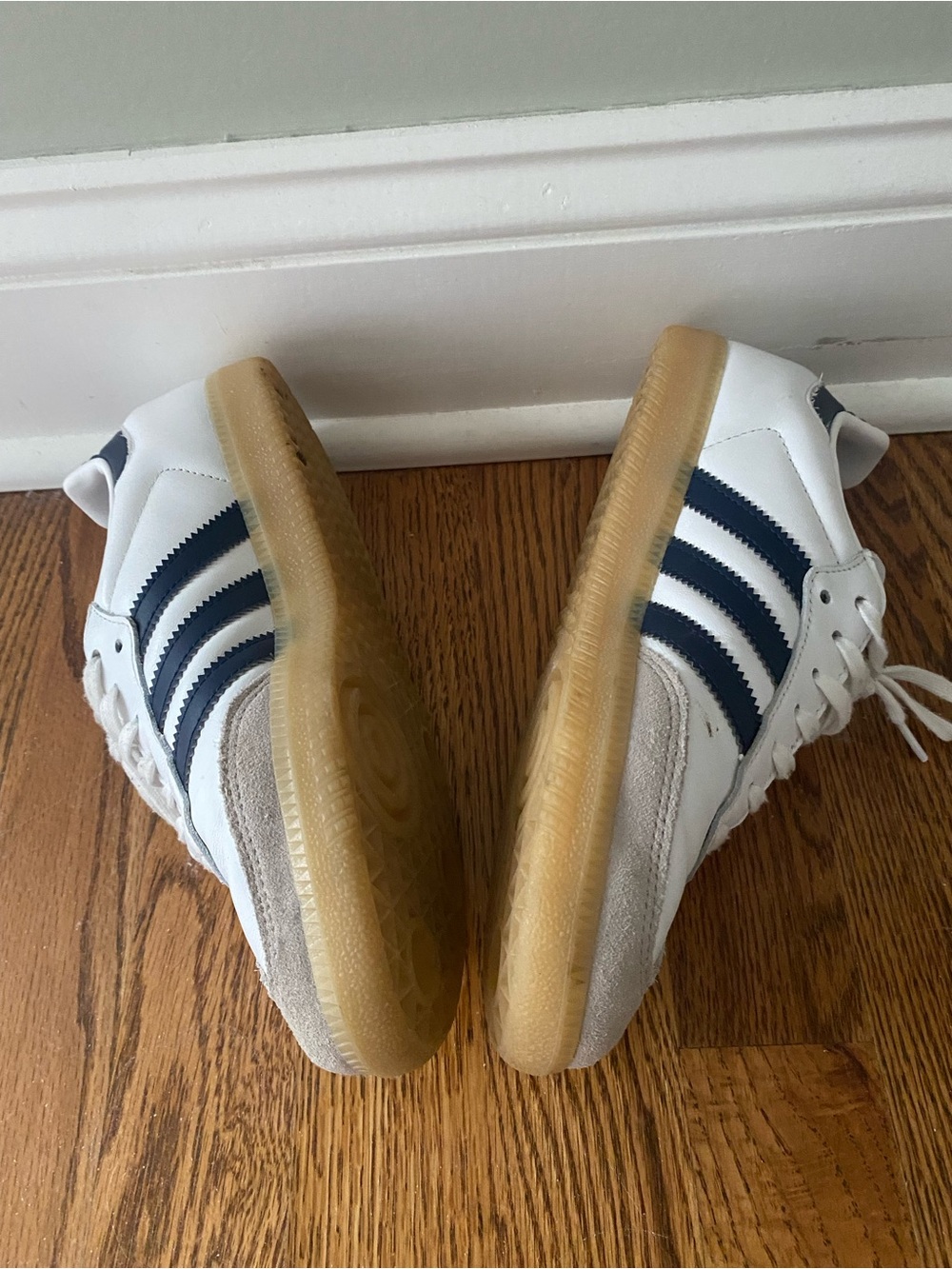 adidas Kids White Sneakers with Navy Stripes and Gum Sole